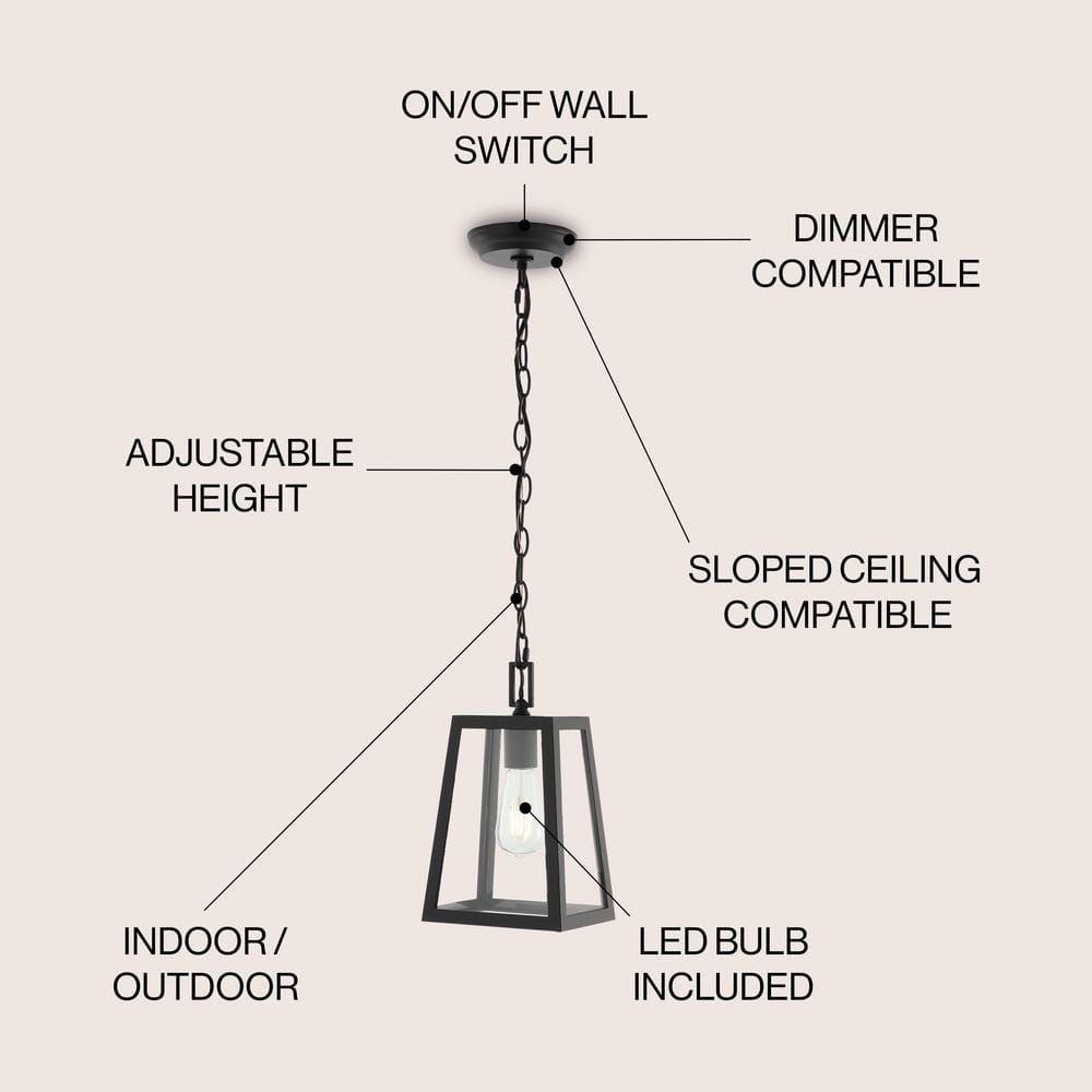 Black Glass LED Lantern Pendant Light
