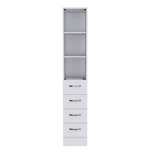 11.97 in. W x 17.56 in. D x 68.29 in. H Particle Board Wood White Linen Cabinet with 3 Shelves and 4 Drawers