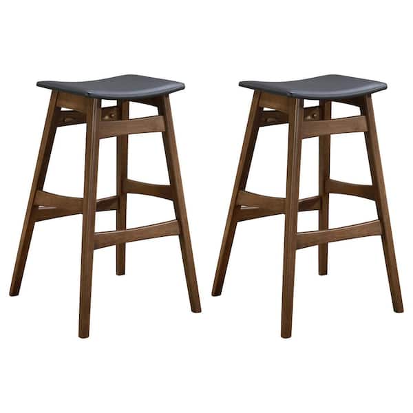 Coaster 30 in. Grey Leatherette Wood Frame Barstool with Walnut Finish (Set of 2)