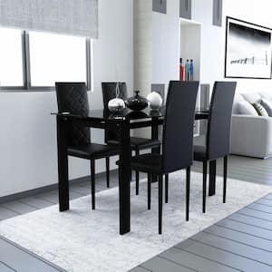 5-Piece Glass Top Rectangle Dining Table and PU leather Chairs Set