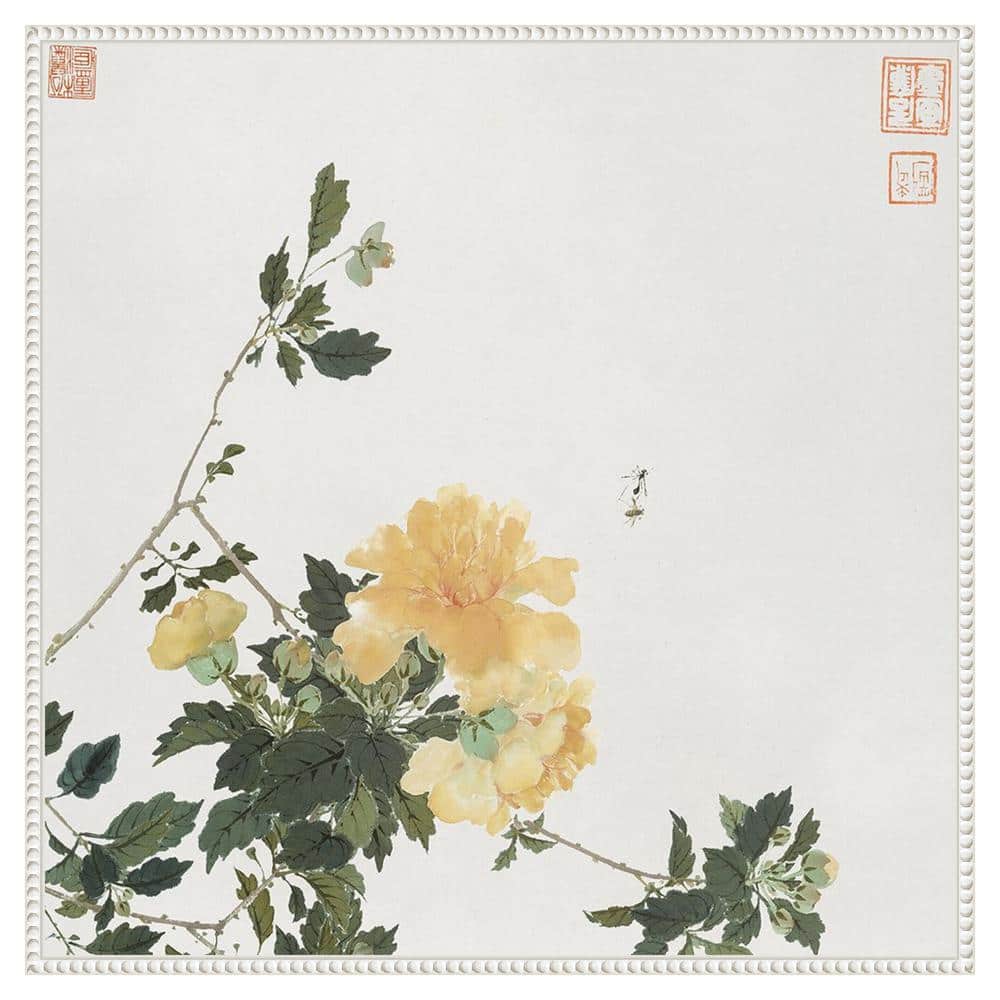 Ju Lian Insects and Flowers VI White Framed Canvas Print