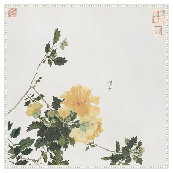 Amanti Art Insects and Flowers VI by Ju Lian 30 in. W x 30 in. H. Canvas Wall Art Print Framed in White