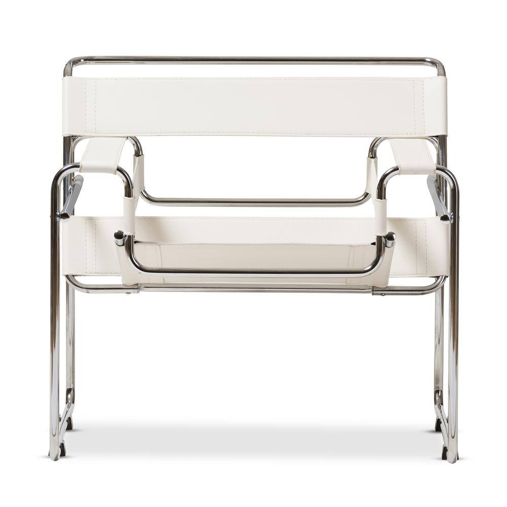 Jericho Cream Leather and Chrome Mid-Century Modern Accent Chair