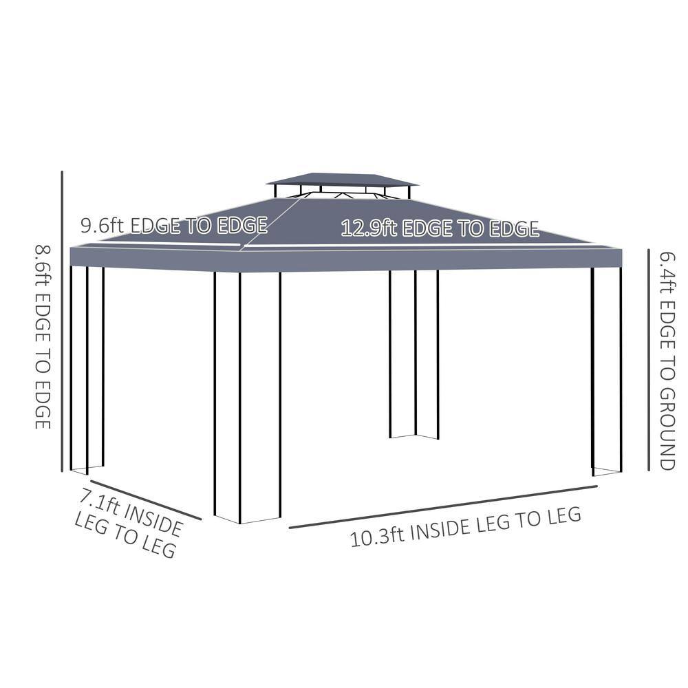 Gray 13' x 10' Steel Frame Patio Gazebo with Double Vented Roof