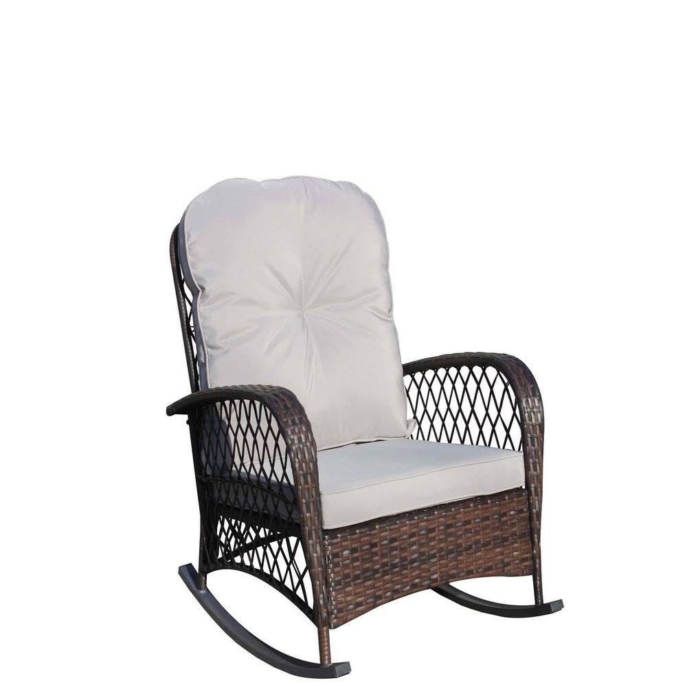 Wicker Outdoor Rocking Chair Patio Rattan Rocker Chair Lounge Chair with Pa