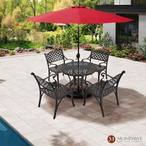 31 in. Round Antique Bronze Cast Aluminum Standard Height Outdoor Yard Bistro Table with Umbrella Hole