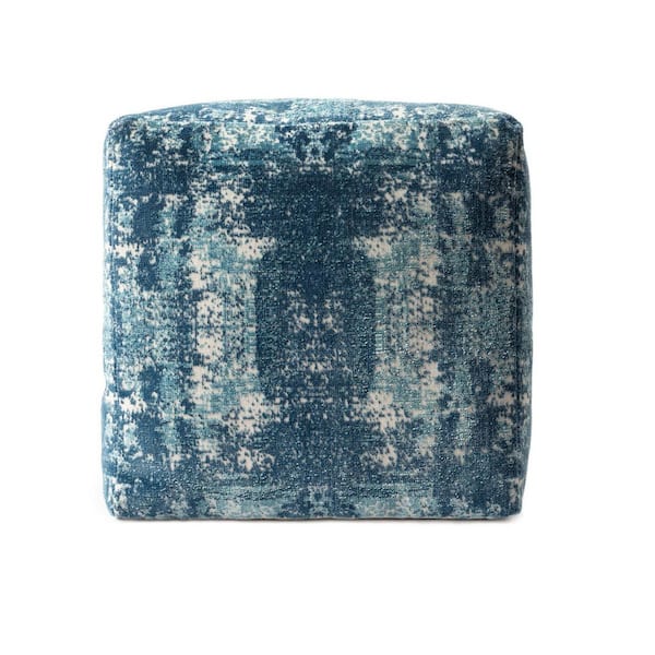 HomeRoots Amelia Blue Cotton Square Cube Ottoman