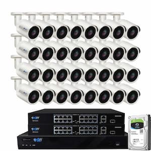 32-Channel 8MP 8TB NVR Security Camera System 32 Wired Bullet Cameras 2.8mm Fixed Lens Human/Vehicle Detection Mic