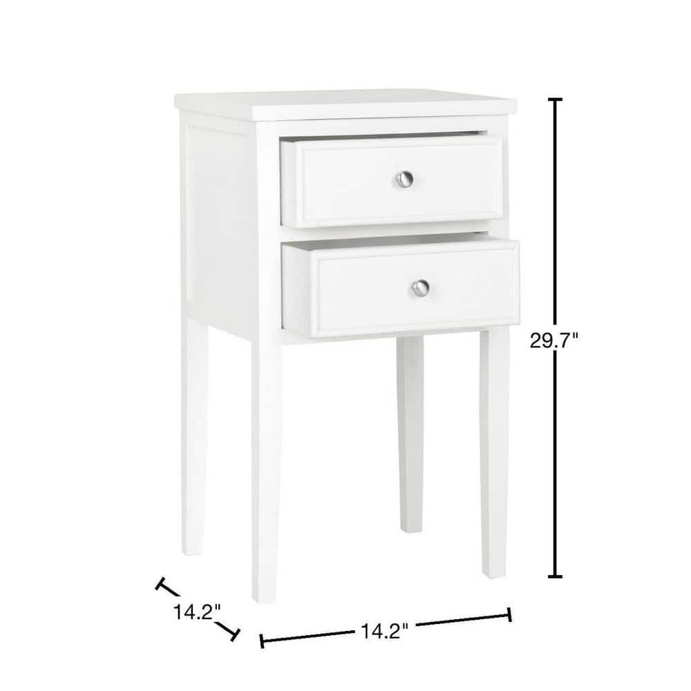 Transitional White Poplar Wood Nightstand with Metal Pulls and Storage