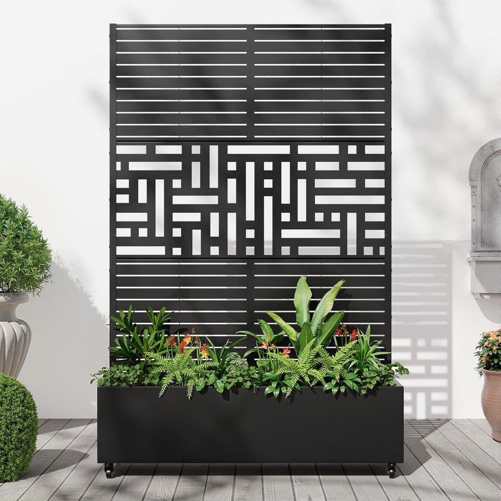 16 in. L x 47 in. W x 11.9 in. H 155 qts. Black Metal Planter Box Raised Beds with 73 in. H Trellis and Wheels Pattern D price history on PriceWatchPro