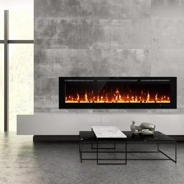 Delandgrand 100 in. Recessed Electric Fireplace Insert with Logs and Crystal Timer 1500-Watt Black