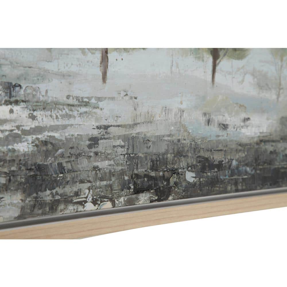 Green and Beige Landscape Acrylic Painting on Canvas with Tan Frame