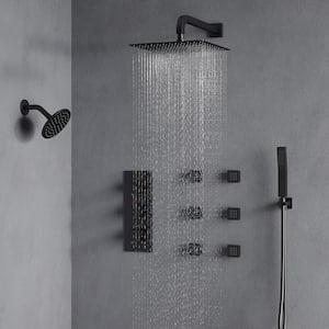 8-Spray Patterns 12 and 6 in. 2.5 GPM Square Wall Mount Dual Shower Handheld Shower Head in Matte Black