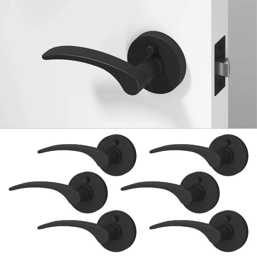 Brook Metal Matte Black Privacy Bed/Bath Flat Door Handle with Push Button and Round Rosette 6-Pack price history on PriceWatchPro