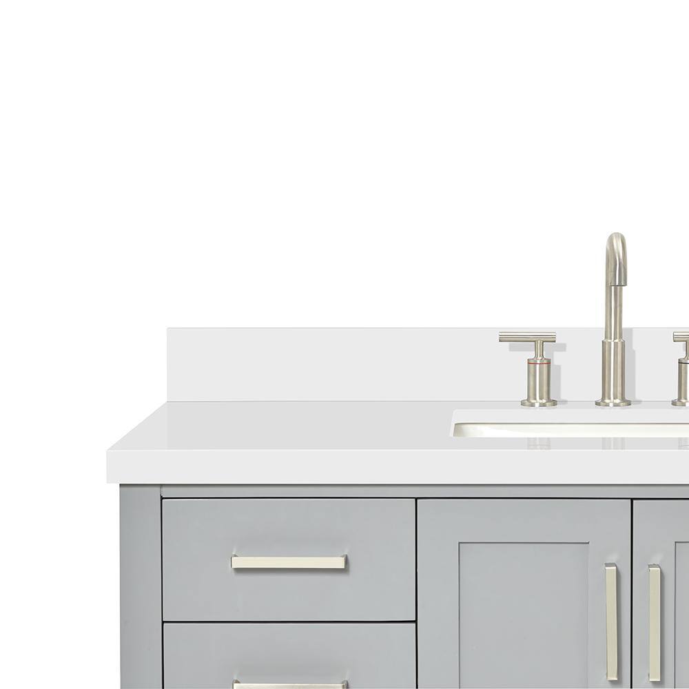Gray Solid Wood Bath Vanity with White Quartz Top