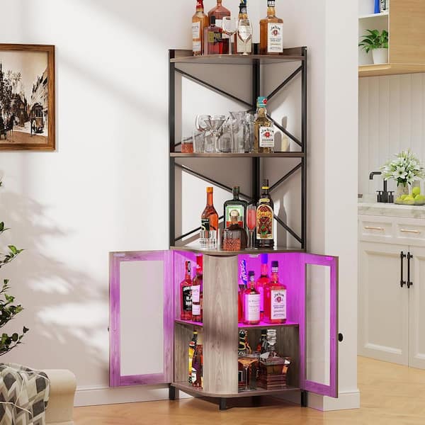 Liquor Cabinet Corner Wine Bar Cabinet With Detachable Wine Rack