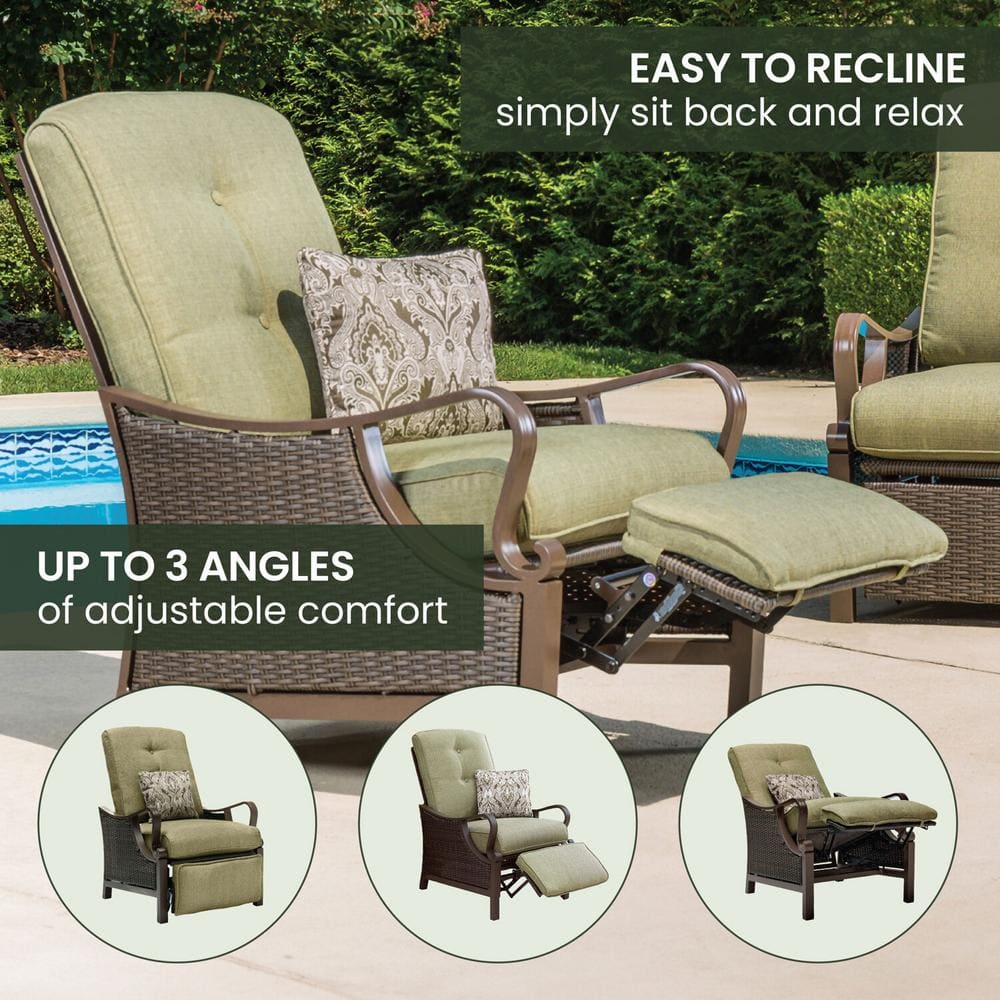 Ventura Green Cushioned Steel and Wicker Reclining Lounge Chair