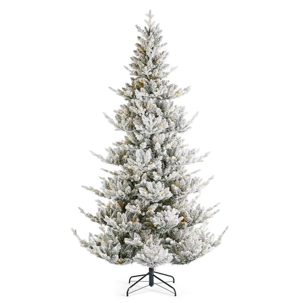 7.5 ft. Pre-Lit Flocked Upward Slim Fir Artificial Christmas Tree with 400 Warm White Lights