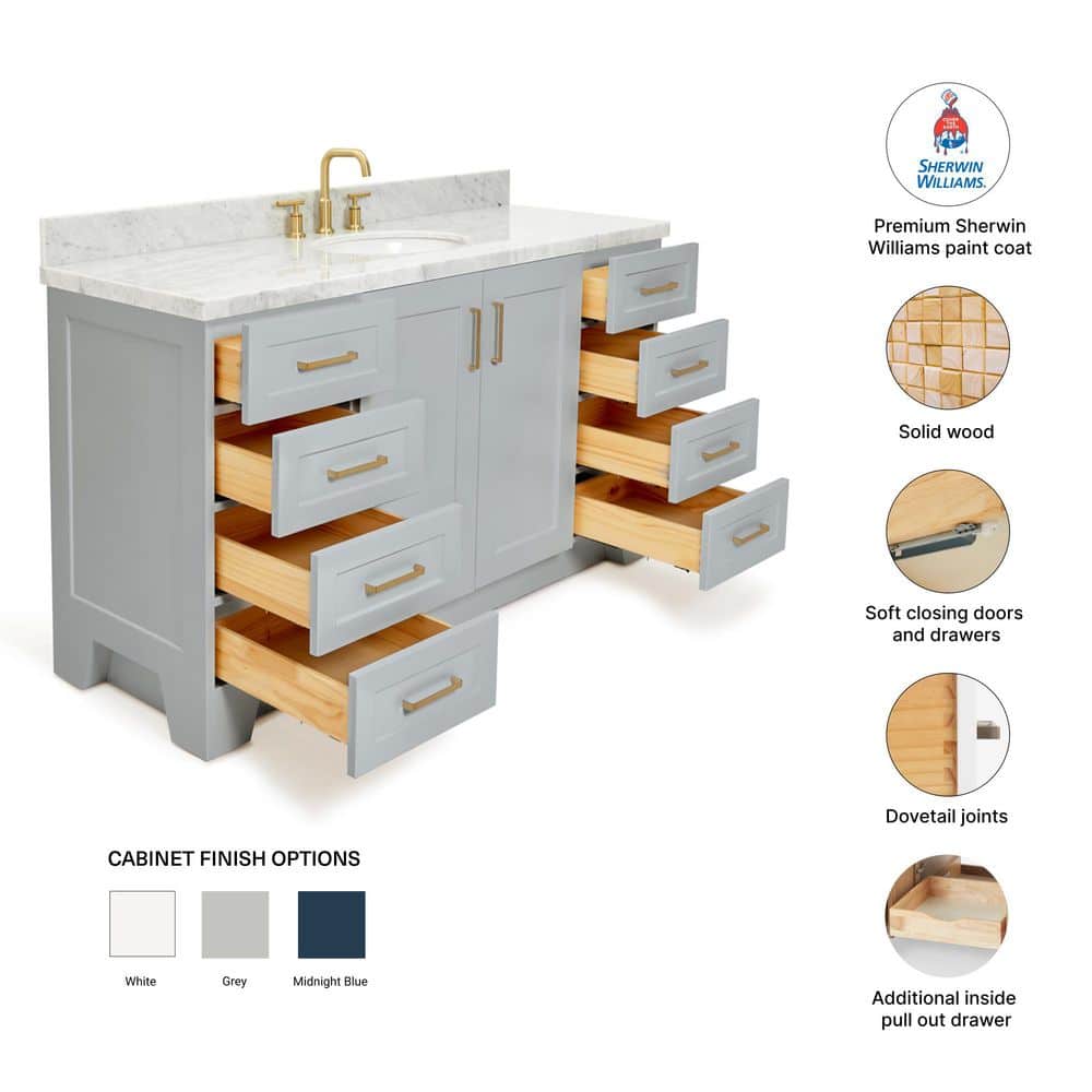 Taylor 61" Gray Freestanding Bath Vanity with Carrara Marble Top