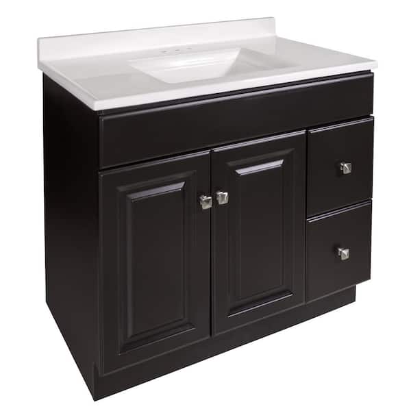 Design House Wyndham 37 in. 2-Door 2-Drawer Bathroom Vanity in Espresso with Cultured Marble Solid White Top (Ready to Assemble)