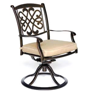 360° Spin Aluminum Swivel Rocker Deep Cushioned Outdoor Rocking Chair with Beige Cushion for Backyard Set of 2