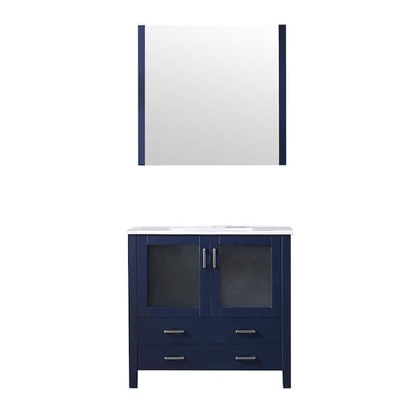 Volez 36 in W x 18 in D Navy Blue Bath Vanity, Integrated Ceramic Top and 34 in Mirror