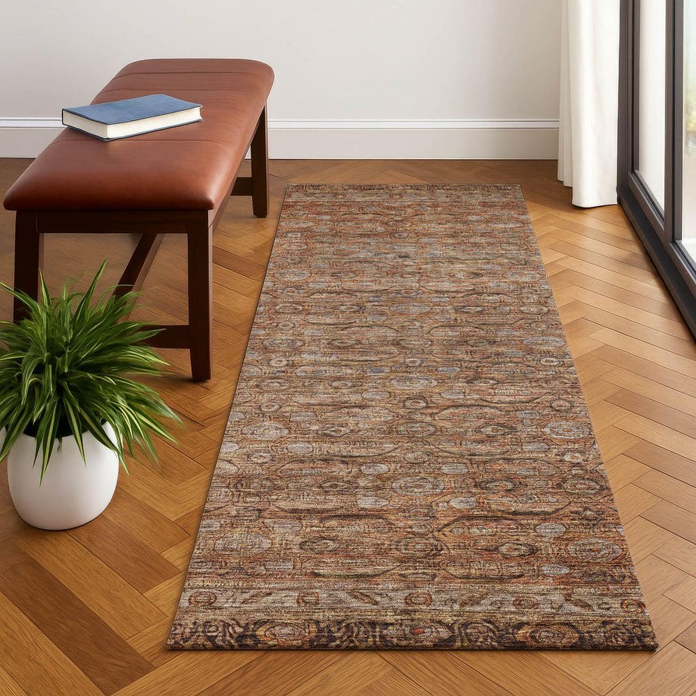 Mayfield Premium Machine Washable Abstract AMF1762 Copper 2 ft. 3 in. x 7 ft. 6 in. Runner Rug price history on PriceWatchPro