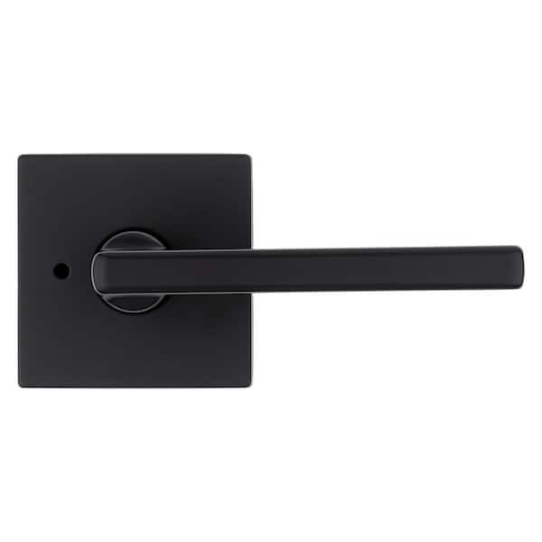 Kwikset Halifax Square Matte Black Bed/Bath Door Lever with Lock (4-Pack)