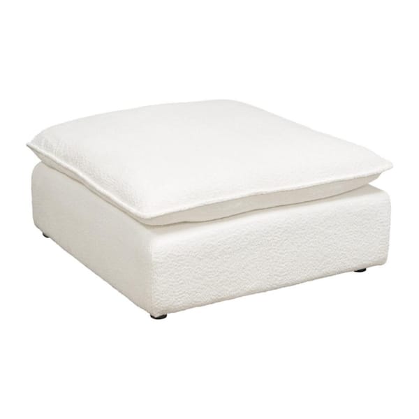 Benjara White Fabric Square Accent Ottoman