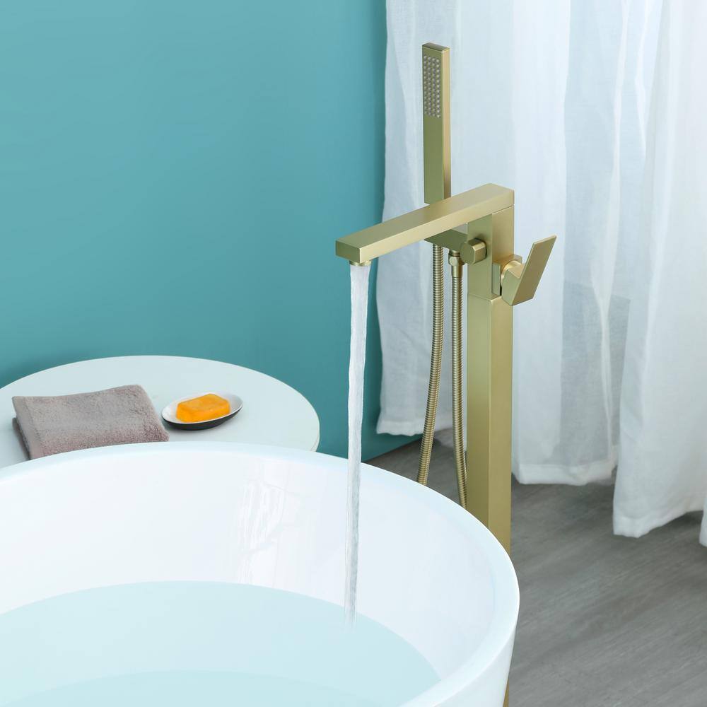 Brushed Gold Stainless Steel Freestanding Tub Faucet with Hand Shower