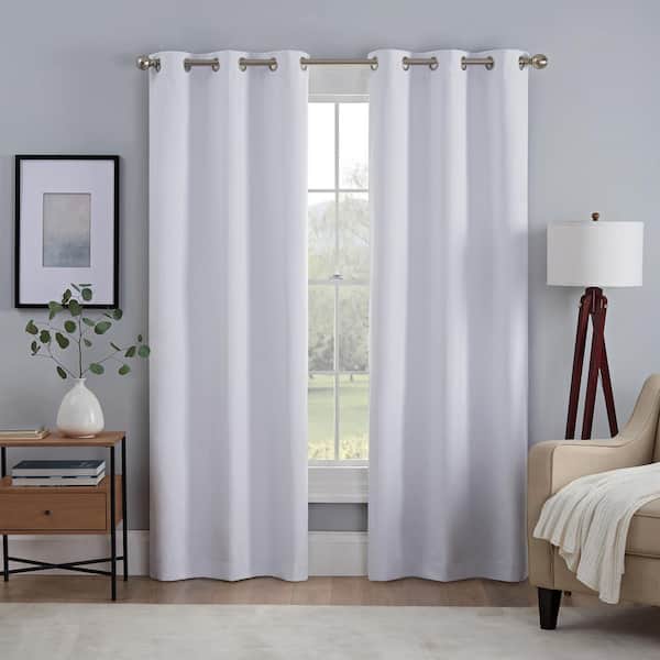 Eclipse Khloe White Solid Polyester 40 in. W x 63 in. L Grommet Blackout Curtain Panel