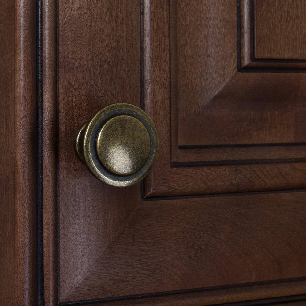 Antique Brass Round Cabinet Knob with Mounting Hardware