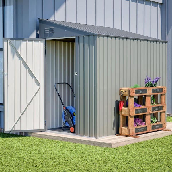 4 ft. W x 7 ft. D Metal Lean-to Storage Shed Heavy-Duty All-Weather Wind-Resistant Ventilated for Outdoor Garden