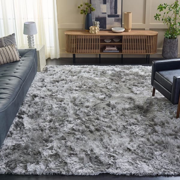 Ocean Shag 10 ft. x 10 ft. Square Silver Cozy Plush Area Rug