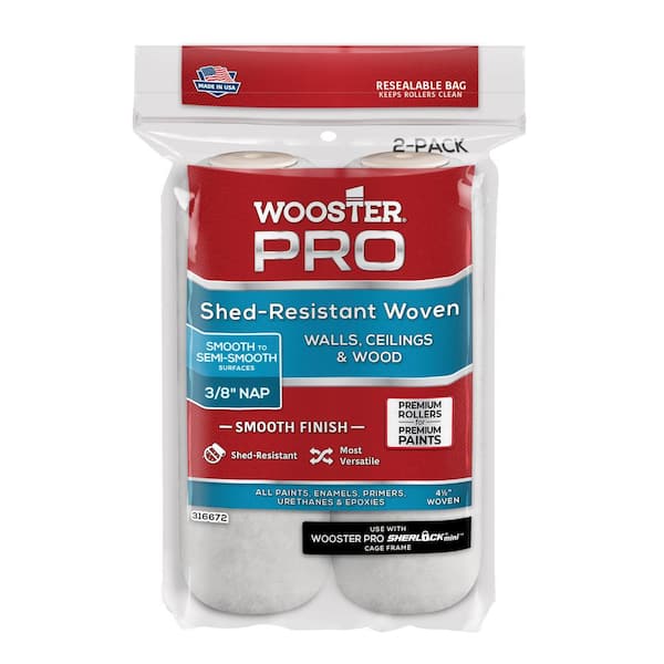 Wooster 4-1/2 in. x 3/8 in. High-Density Fabric Wooster Pro White Woven Cage Style Mini Roller Cover. Applicator/Tool (2-Pack)