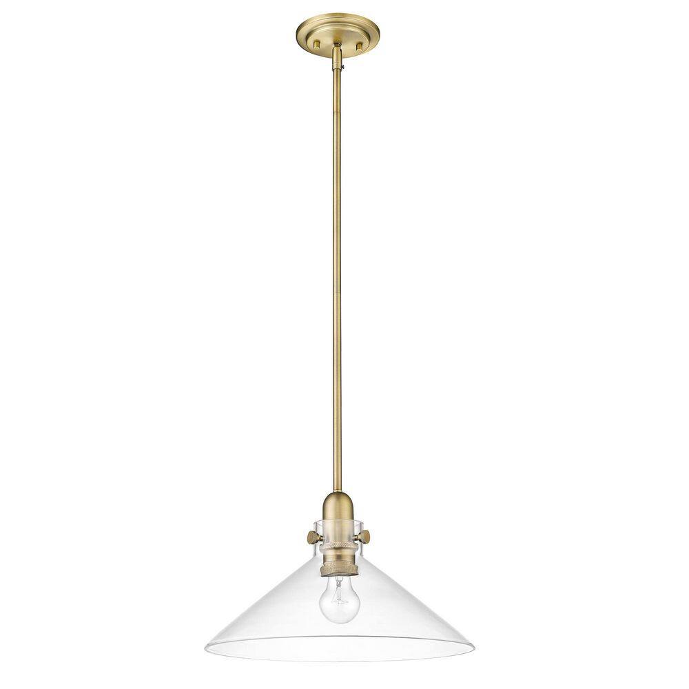 Dwyer Antique Brass and Polished Nickel 15'' Cone Pendant Light