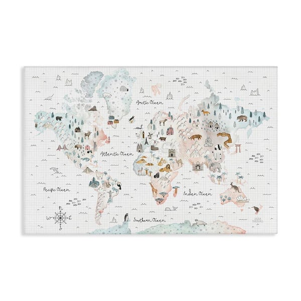 Stupell Industries Whimsical World Traveler Map by Laura Marshall Unframed Animal Graphic Art Print 30 in. x 45 in.