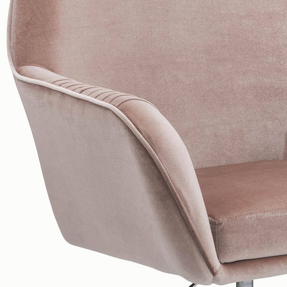 Dusky Rose Velvet Swivel Task Chair with Chrome Metal Base