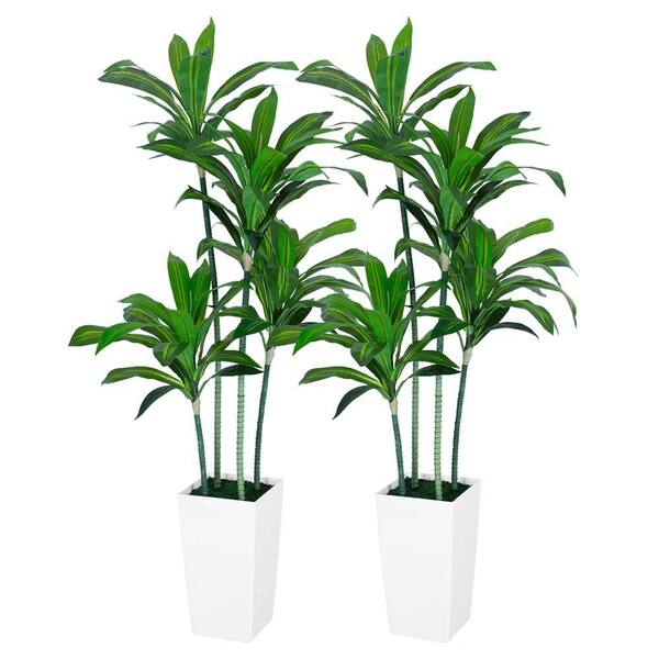 hykolity Dracaena 5 ft. Artificial Dracaena Trees Tall Faux Tree in White Tall Planter