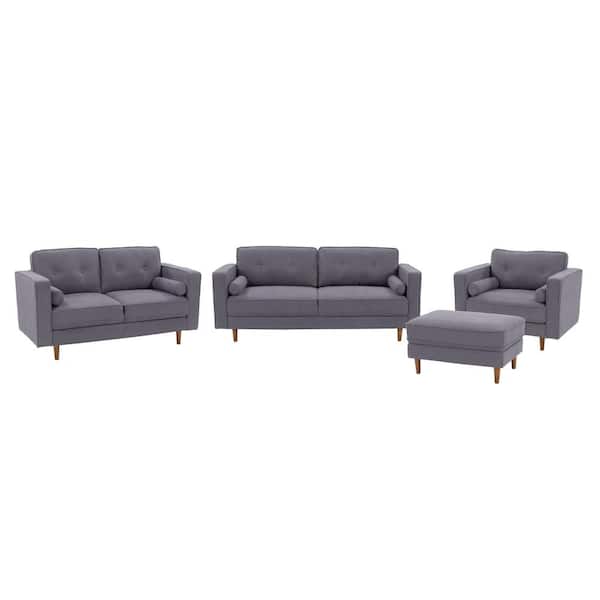 CorLiving Mulberry 78 in. Upholstered Modern Square Arm Rectangular 3-Seat Sofa, 2-Seat Loveseat and Accent Chair Set in Grey