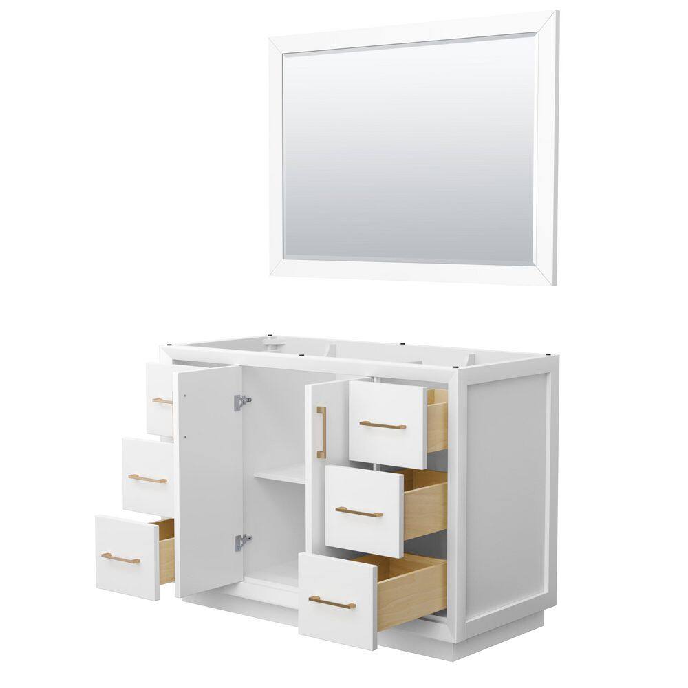 Strada 48" White Transitional Bathroom Vanity with Satin Bronze Trim