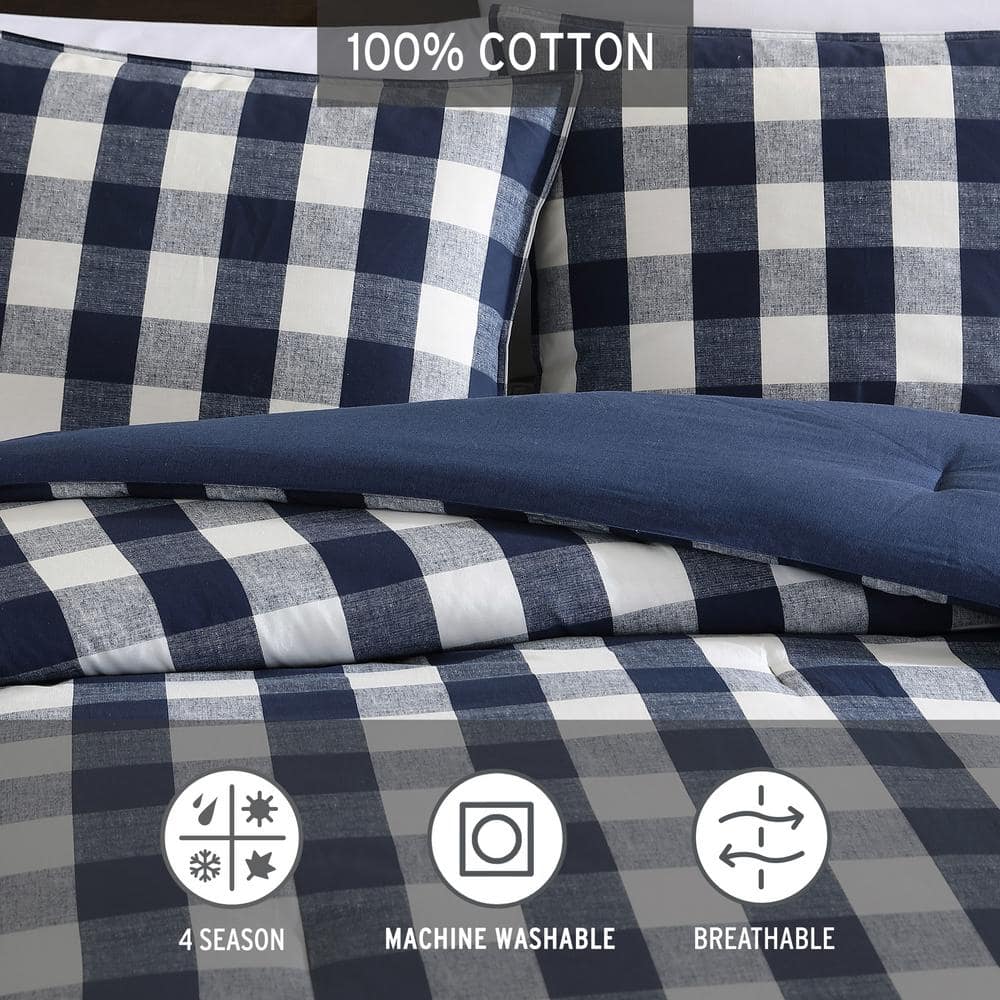 Lakehouse Blue Plaid Cotton Flannel Queen Sham Set