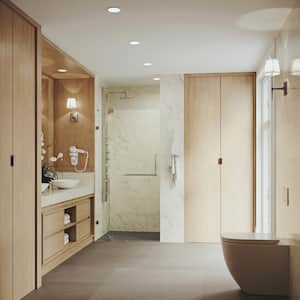 Pirouette 30 to 36 in. W x 72 in. H Pivot Frameless Shower Door in Brushed Nickel with 3/8 in. (10mm) Clear Glass