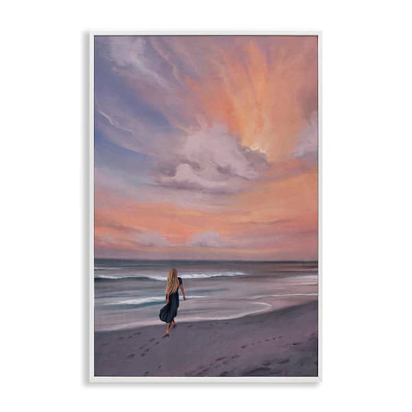 Stupell Industries Sunset Beach Walk by Svetlana Aleynikova White Framed Coastal Giclee Art Print 18 in. x 12 in.