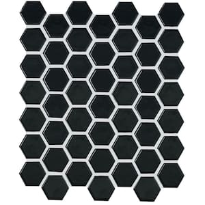 Restore Black 10 in. x 12 in. Glazed Ceramic Hexagon Mosaic Tile (0.81 sq. ft./Each)