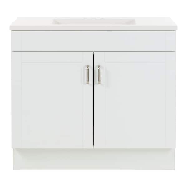 Glacier Bay Penford 37 in. W x 19 in. D x 33 in. H Single Sink Freestanding Bath Vanity in White with White Cultured Marble Top