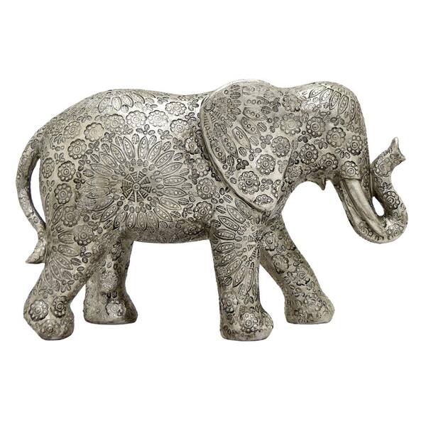 THREE HANDS 8.5 in. Resin Elephant Table Top Decor in Silver