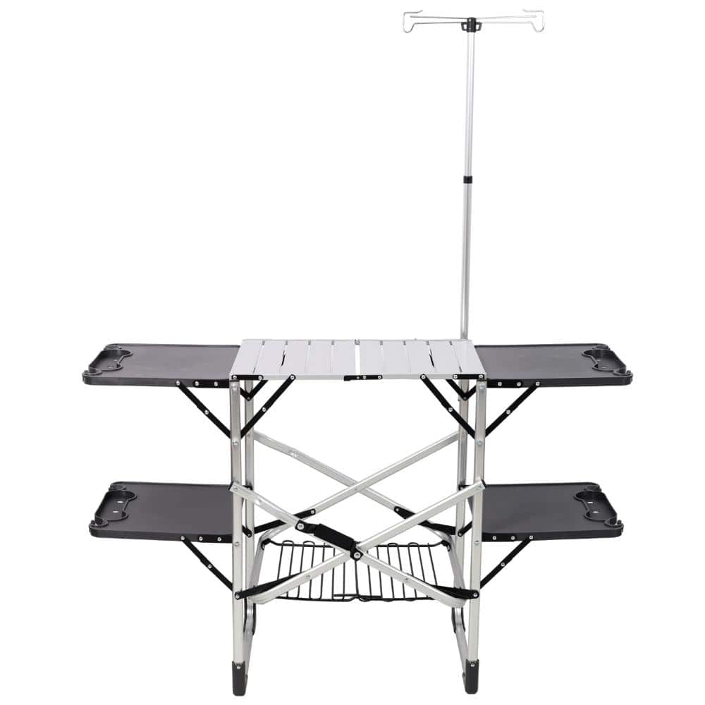Silver Portable Folding Picnic Table Outdoor Camping Cooking Station with Side Tables Storage Rack price history on PriceWatchPro