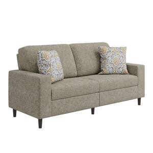 Copeland 77.5 in. Square Arm Fabric Rectangle Modern Sofa in. Textured Taupe Chenille with 2 Throw Pillows