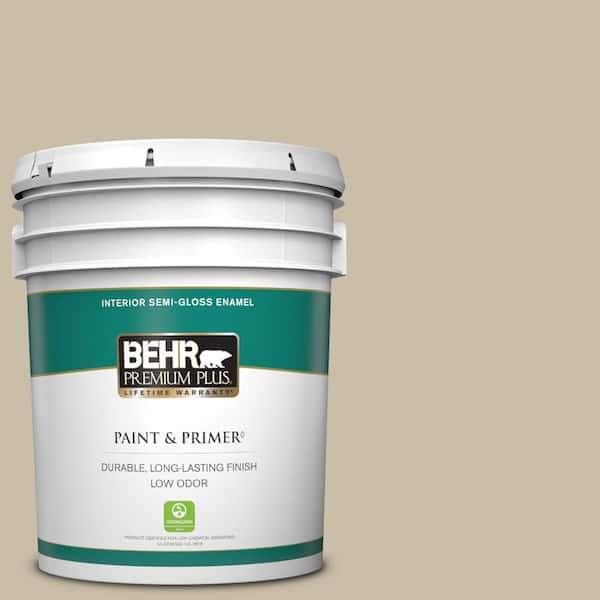 BEHR PREMIUM PLUS 5 gal. #PWL-91 Pale Bamboo Semi-Gloss Enamel Low Odor Interior Paint & Primer